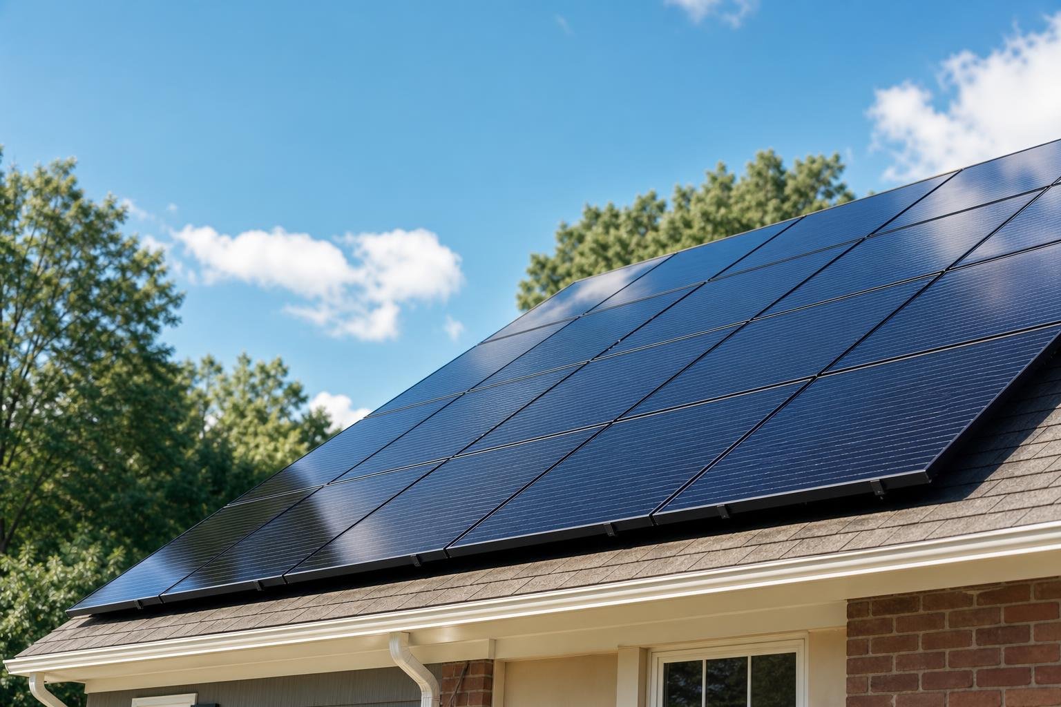 Close-up view of rooftop solar panels on a Springfield-area American home in warm daylight.
